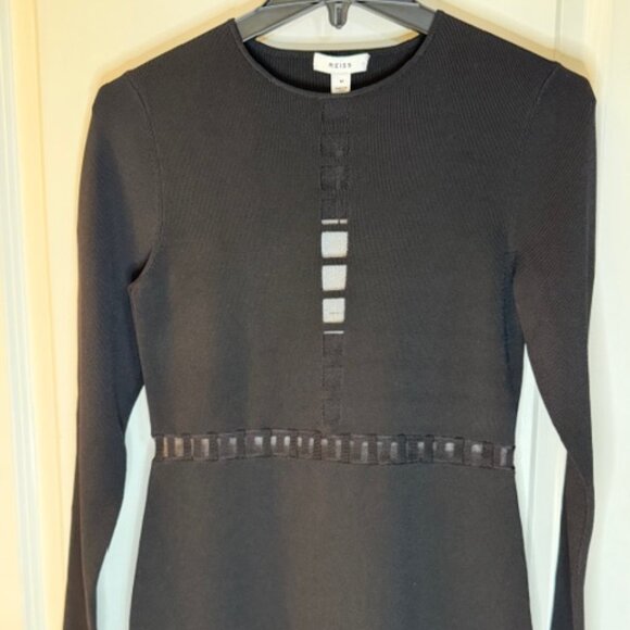 Reiss Sage ladder trim black knit long sleeve dress, size M NWT - Picture 4 of 7